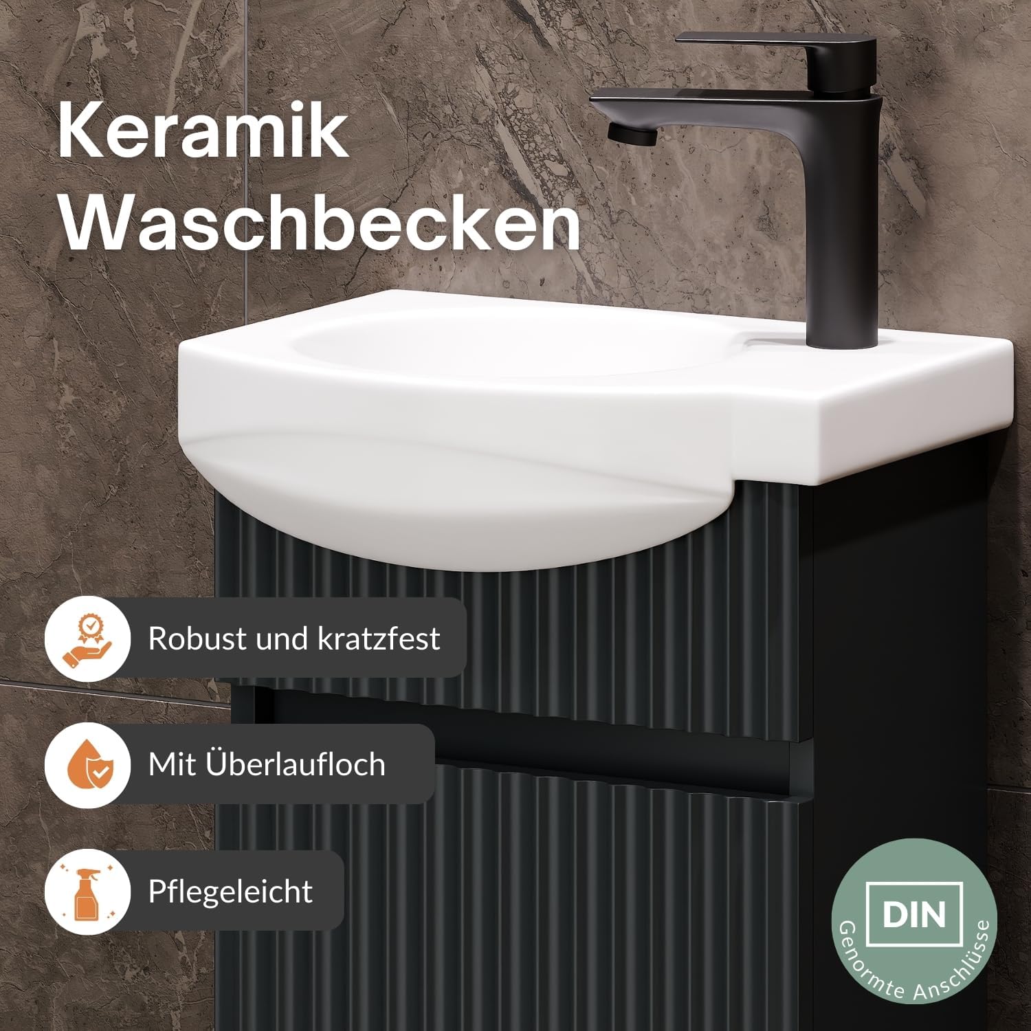 Planetmöbel Waschbecken mit Unterschrank 40 cm inkl. Keramikwaschbecken, Gäste WC Waschtischunterschrank hängend, anthrazit matt