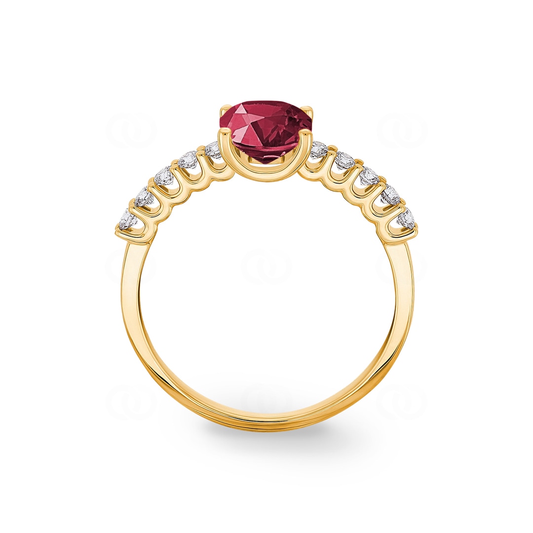Pavé Solitärring 750/18 K Gelbgold mit Rubin & Diamanten 0.25 ct H/si