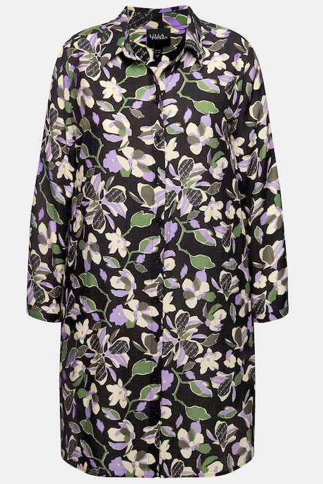 Longbluse, Blüten, A-Linie, Hemdkragen, Langarm