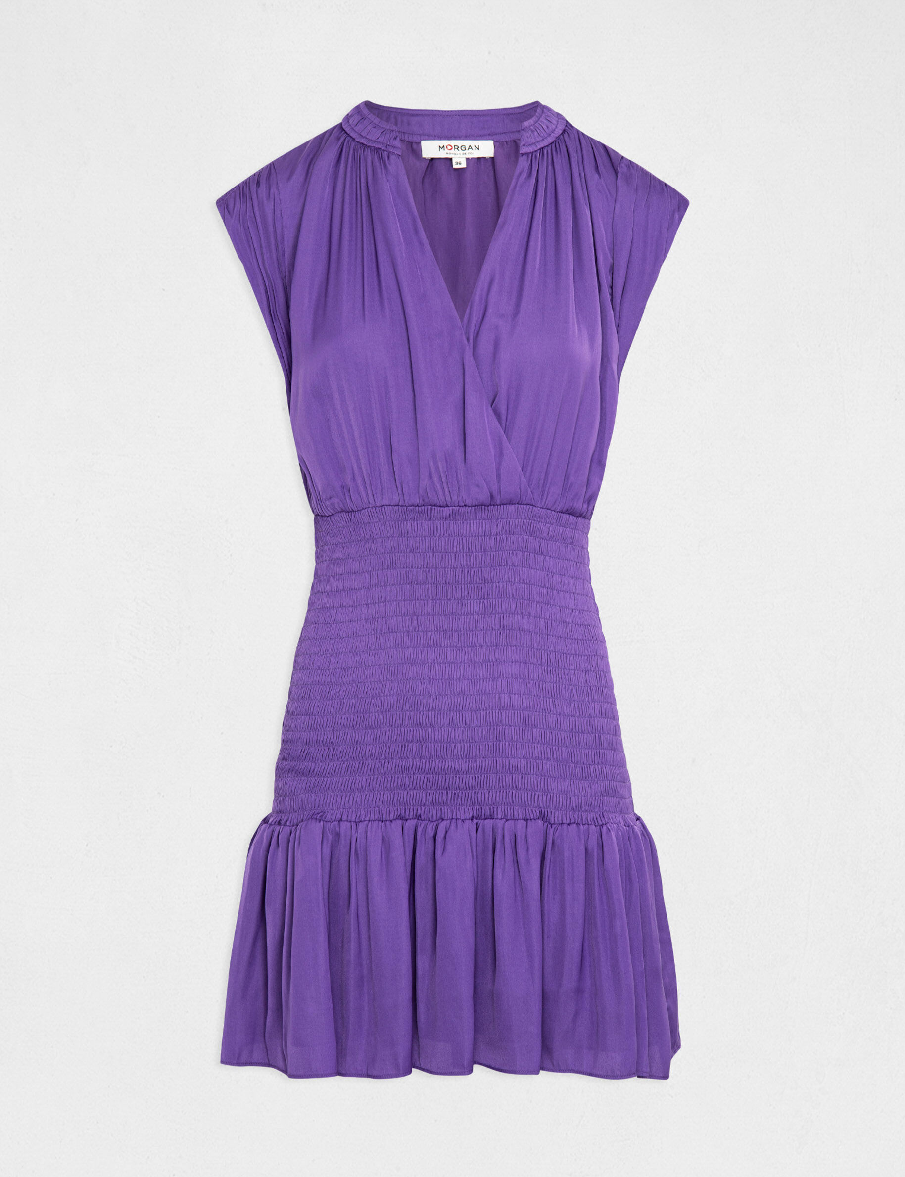 Robe ajustée smockée satin sans manches violet femme - violet