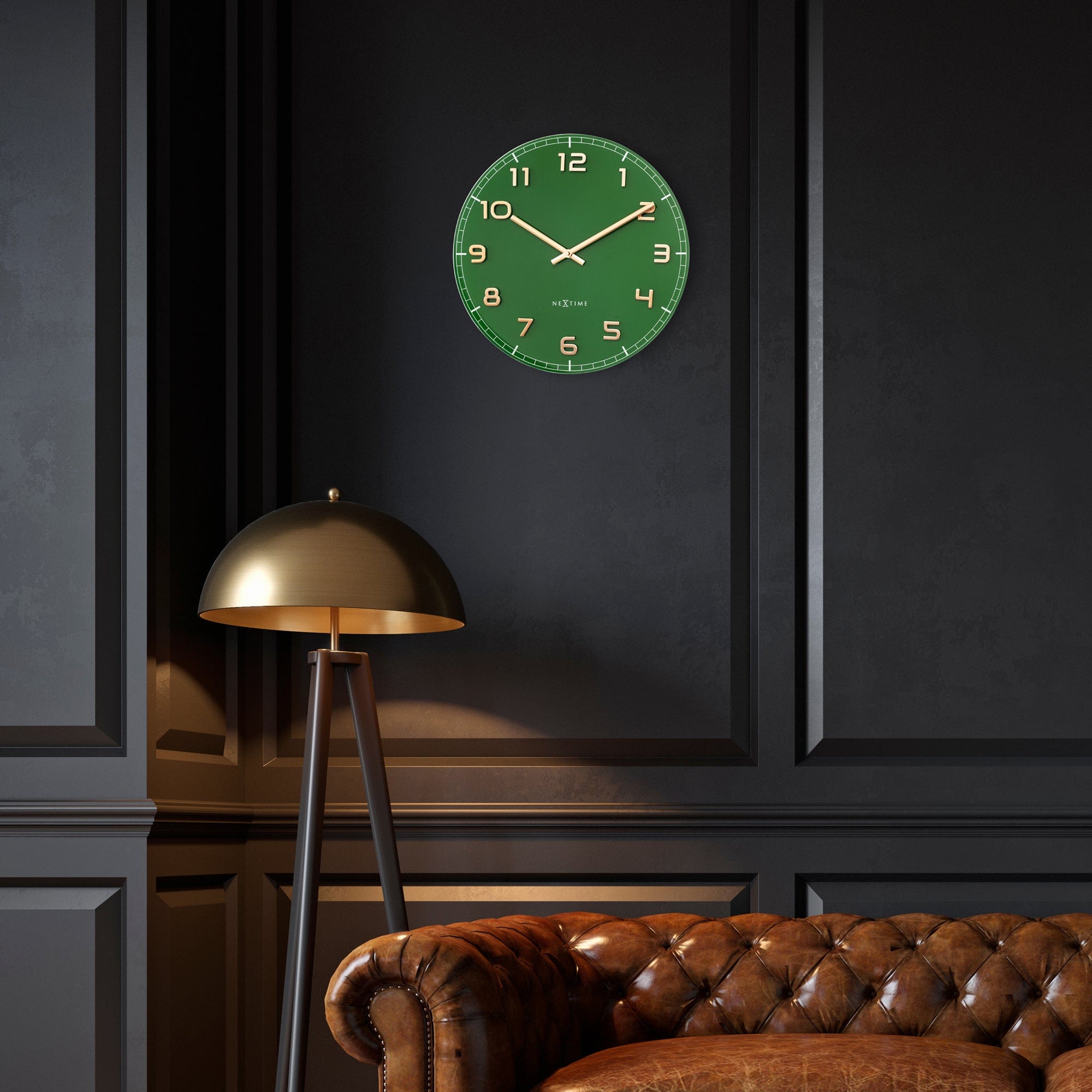 NeXtime - Wandklok 40cm-Stil-Groen-Glas|Aluminium-NeXtime 