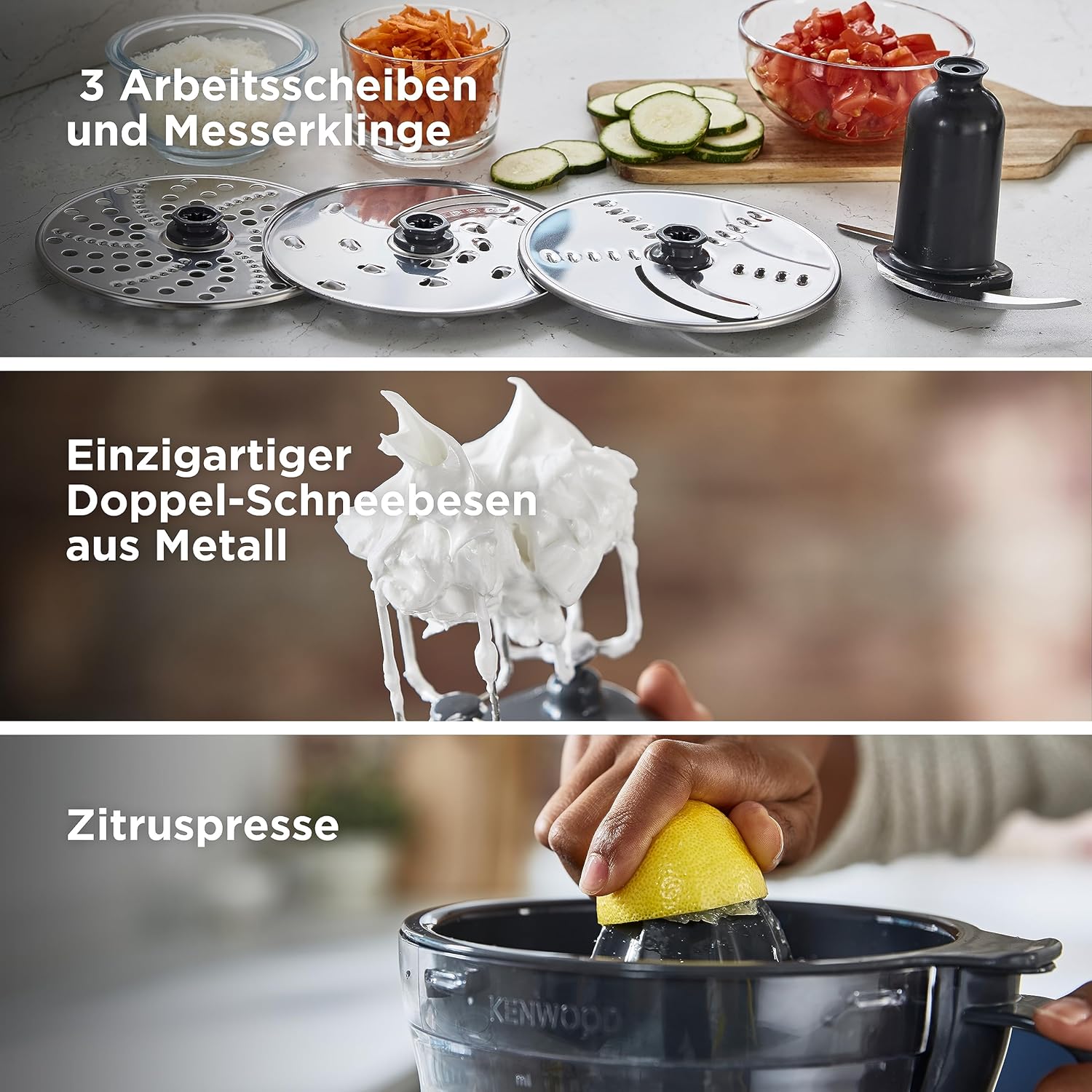 Kenwood Multipro Compact FDM301SS Kompakt-Küchenmaschine, 2,1 Liter, inkl. Edelstahl Messer, 3 Arbeitsscheiben und 4 weiteren Zubehör-Teile, Metallgehäuse, 800 Watt, Silber