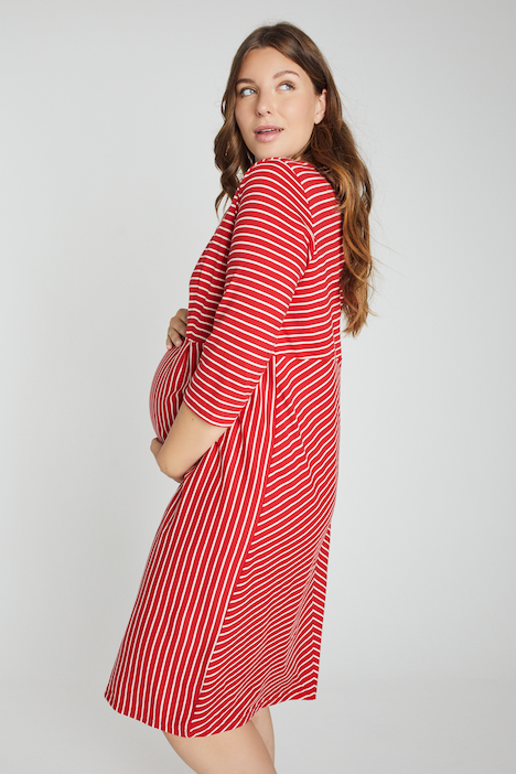 Bellieva-Sweatkleid, Streifen, Rundhals, 3/4-Arm, GOTS