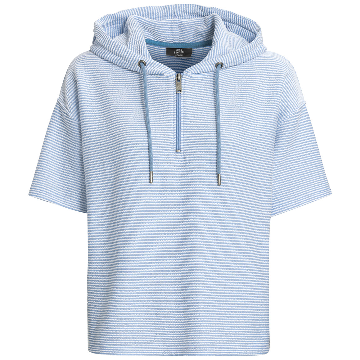 Gina Benotti Damen T-Shirt mit Kapuze hellblau / weiss