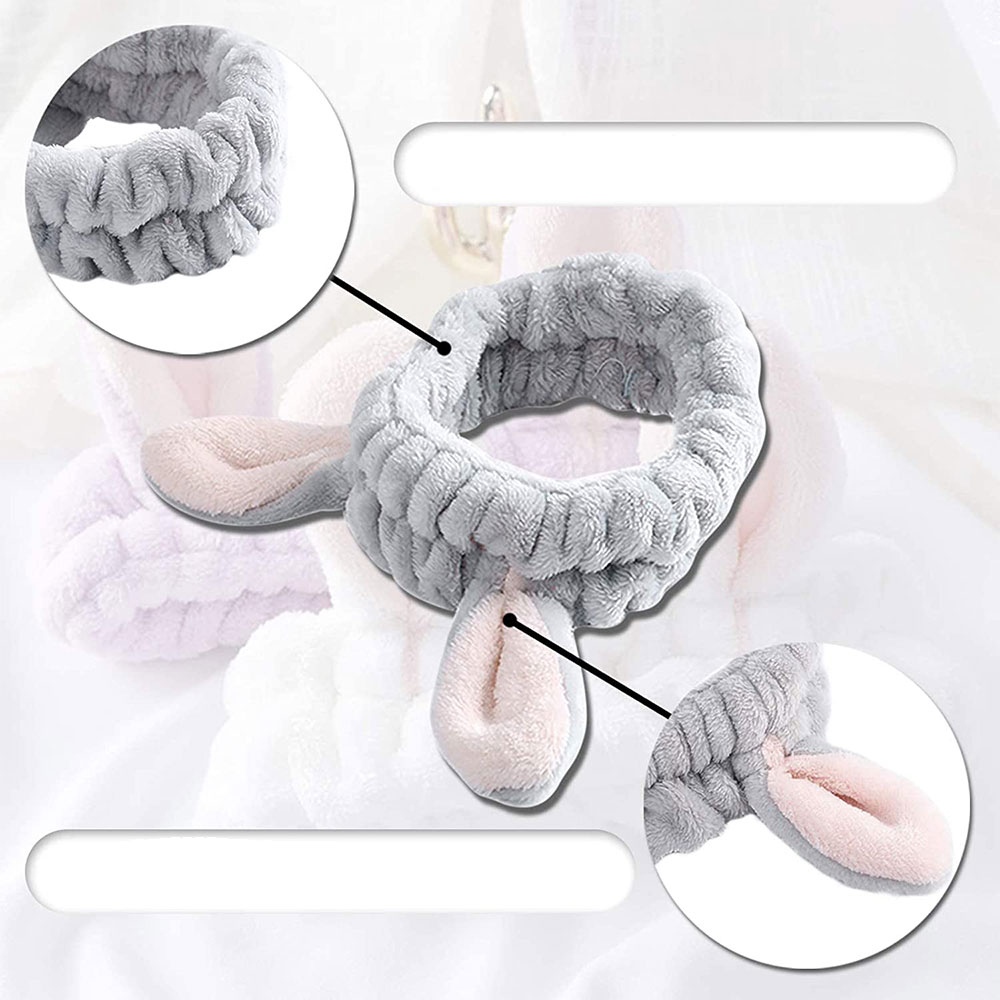 Elastisches Damen Plüsch Haarband für Gesichts Pflege Spa Stirnband (One Size) Hasenohren - Grau