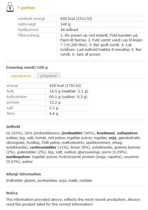 Cashew Nasi vegetarisk måltid