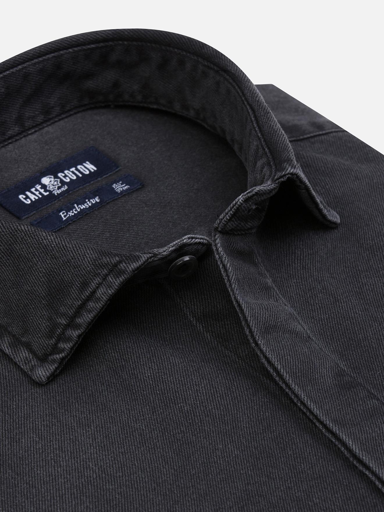 Chemise cintrée Gustav en denim carbone  - Gorge cachée
