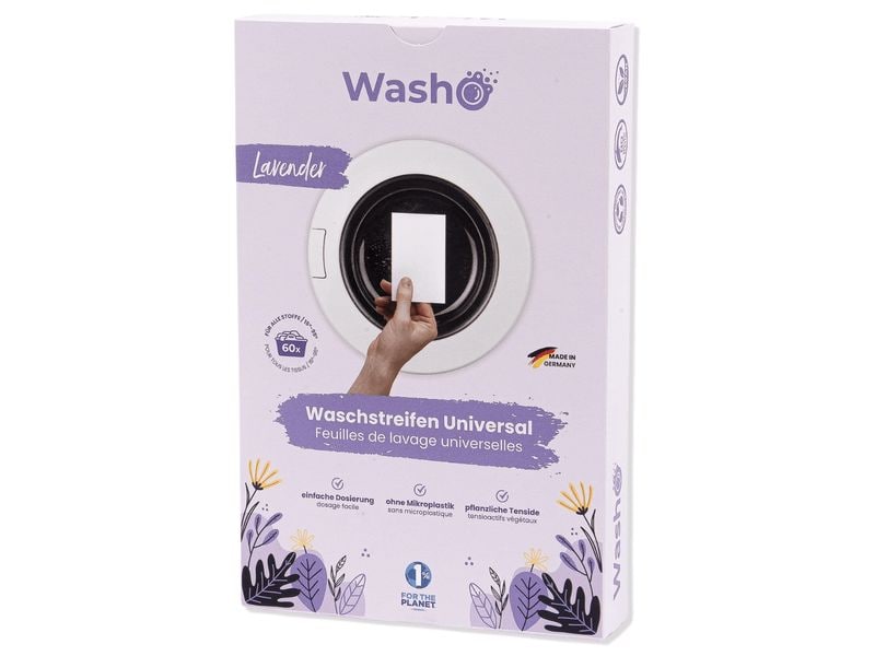 Washo Waschstreifen Lavendel 60 Stück Praktische Waschmittelstreifen mit blumigem Duft