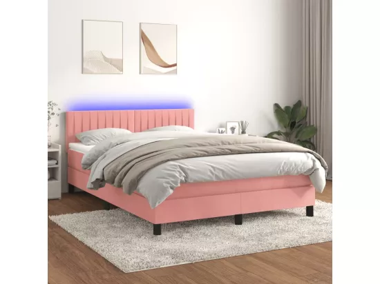 Sommier tapissier avec matelas et LED Rose 140x200 cm Velours