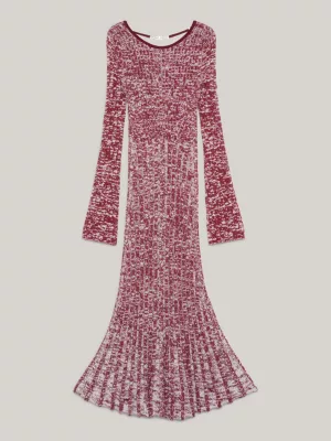 Vestido justo de malha canelada mesclada