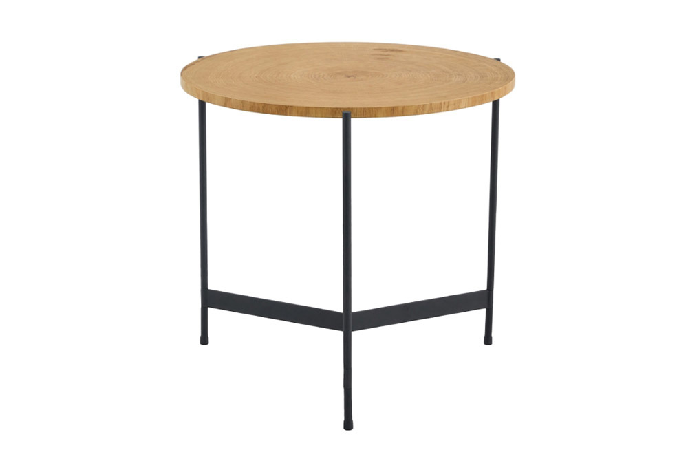 Runder Couchtisch FUSION 50cm natur Eichenholz schwarzes Metallgestell Beistelltisch