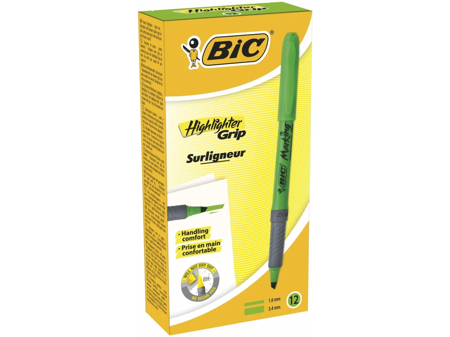 Overstregningspen BIC Highlighter Grip grøn med skrå spids - (12 stk.)