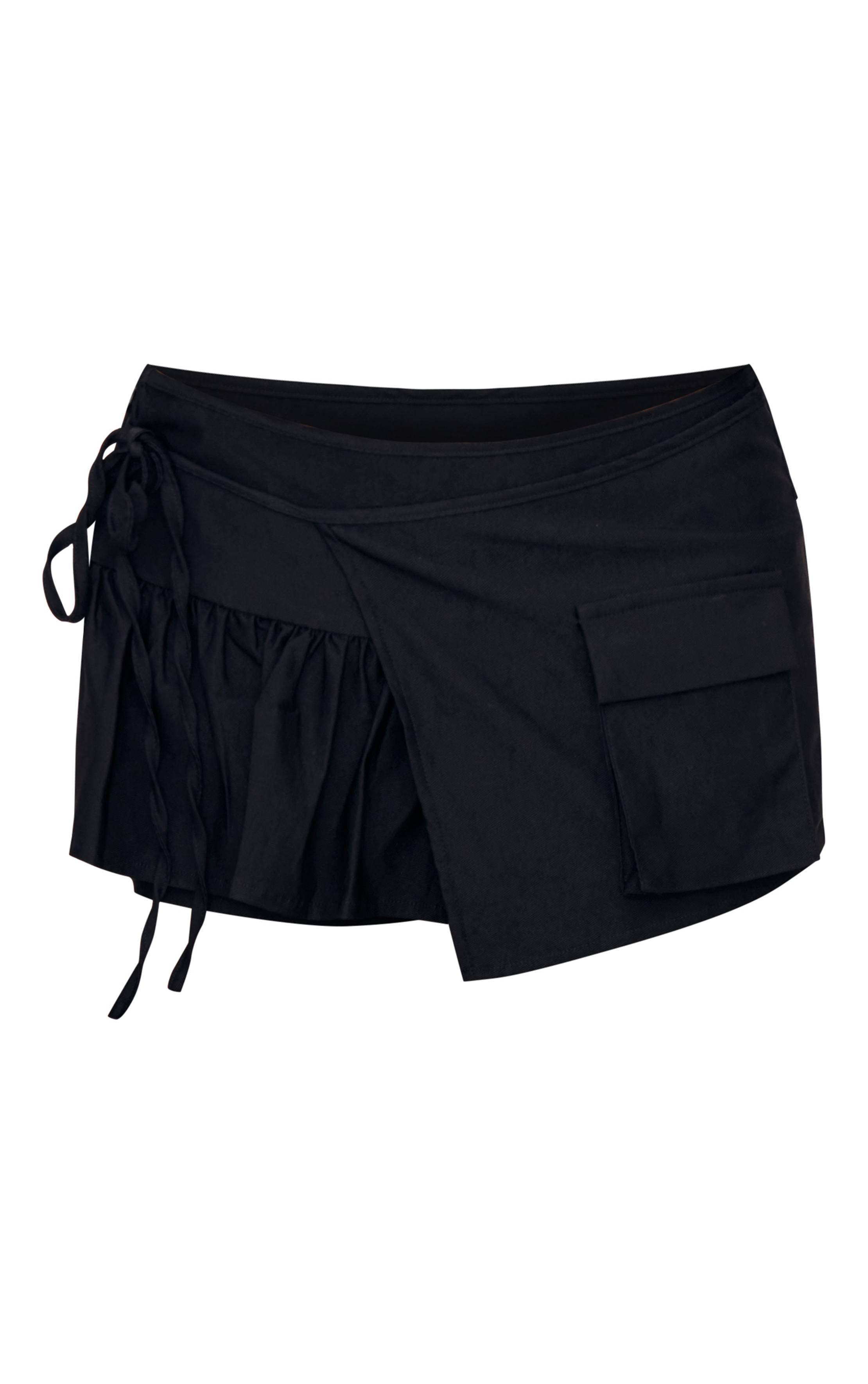 Noir Jupe-short Cargo Tissée À Détail Volants