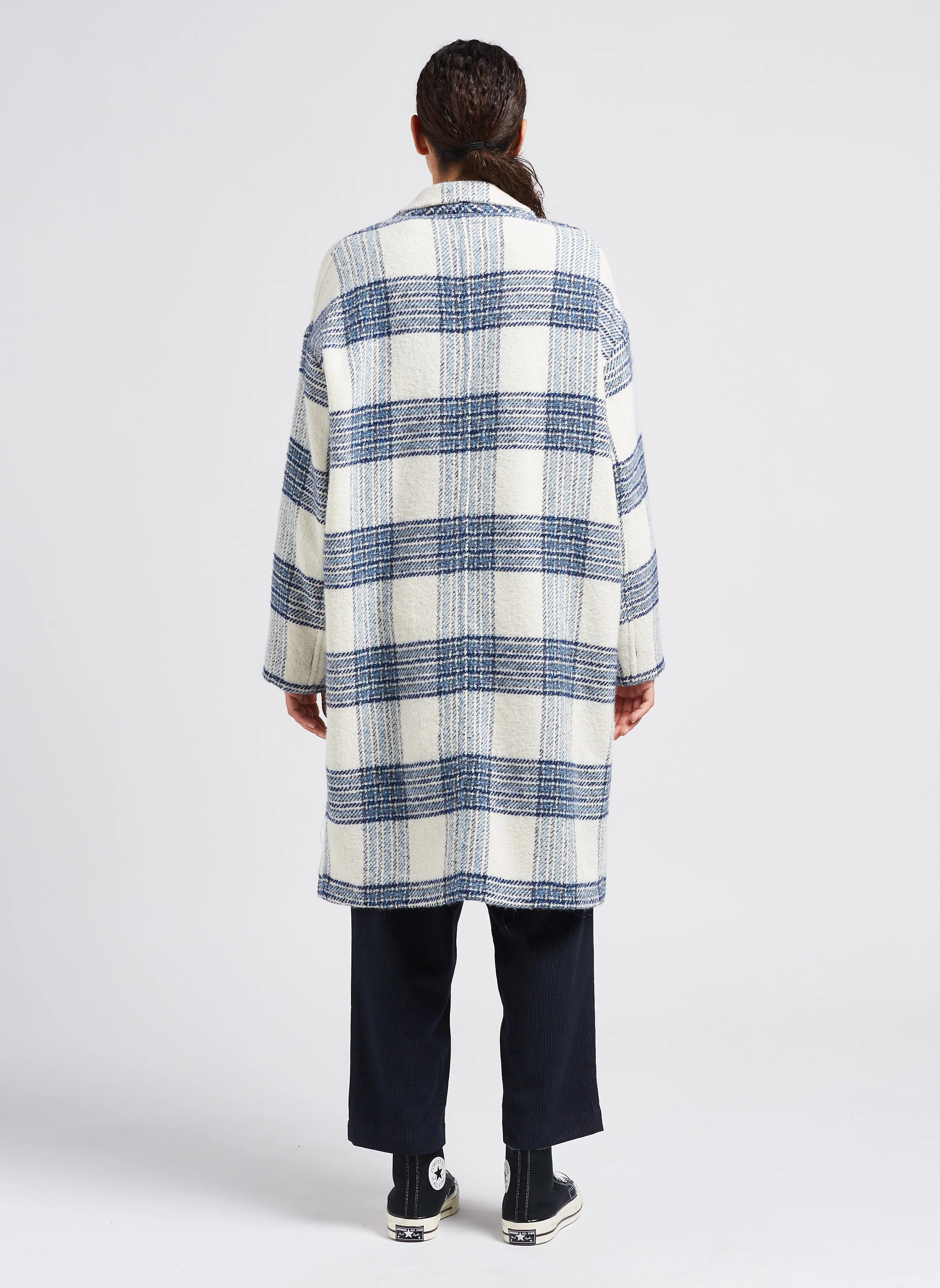 CLAIRE - Manteau long ample à col tailleur en laine mélangée | Vert