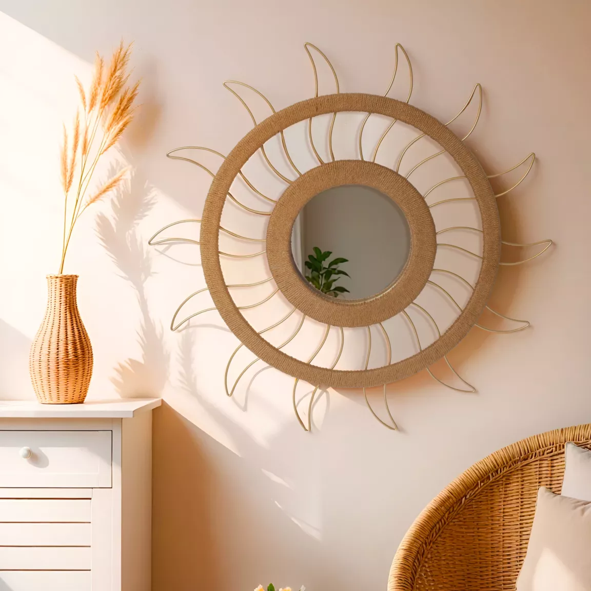 Miroir et décoration murale chanvre (D75 cm) Sun Beige