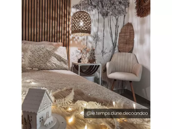 Chaise avec accoudoirs - Tissu et métal effet bois - Crème - ELEANA