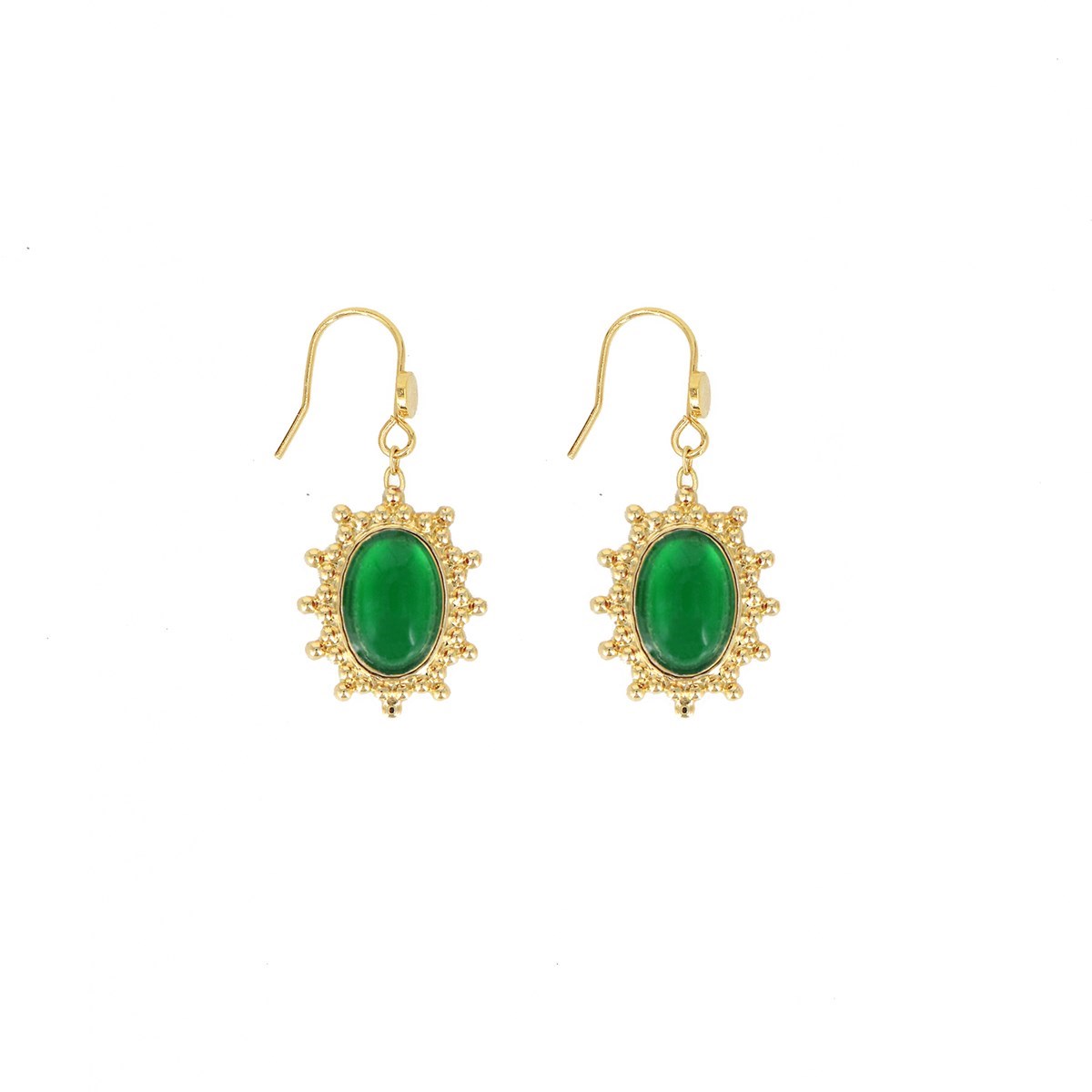 Boucles médaille agate verte dorées à l'or fin 24k THELMA