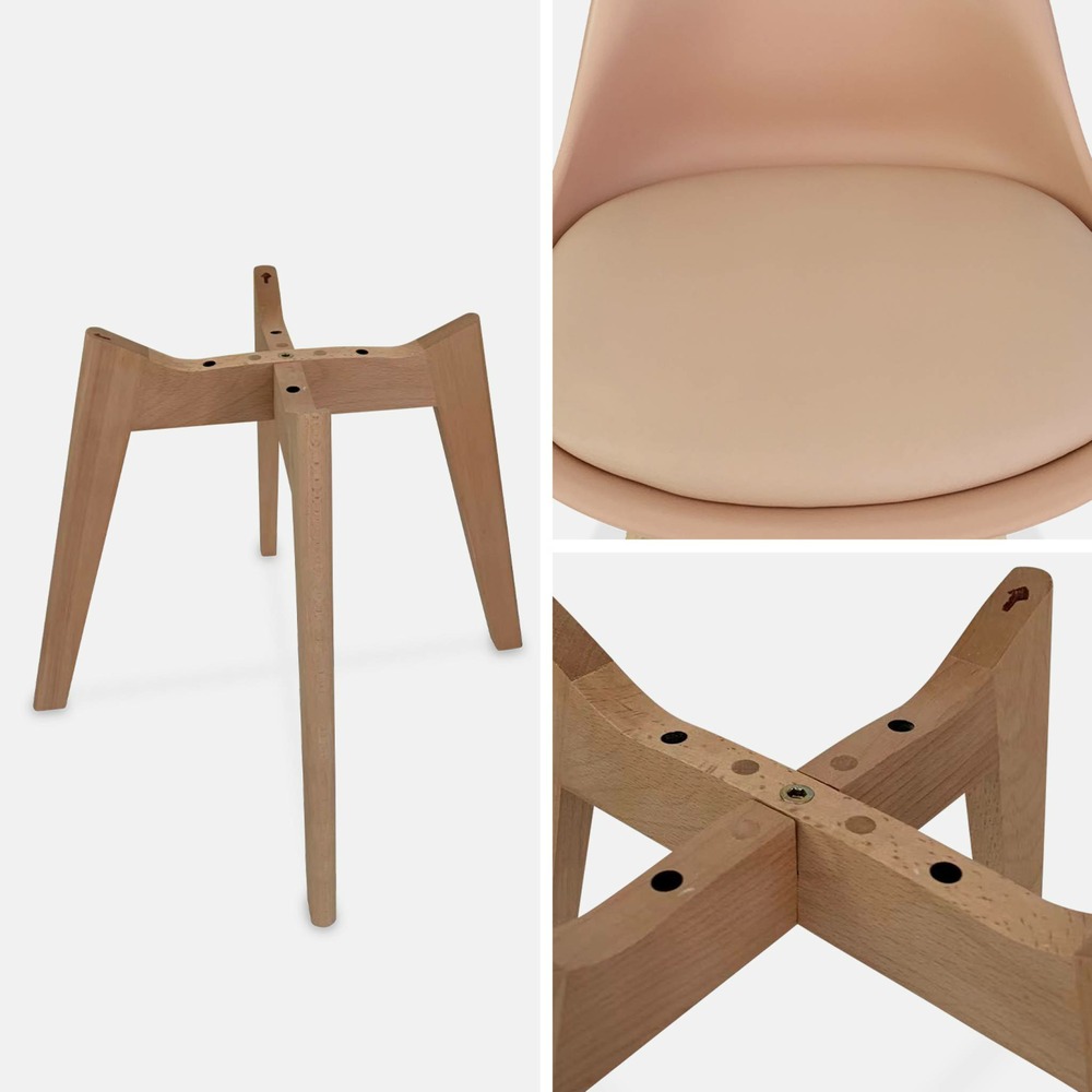 Lot de 4 chaises scandinaves. Pieds bois de hêtre. Chaises 1 place. Vieux rose