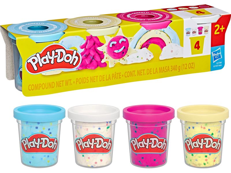 Play-Doh Knetmasse 4er Pack Konfetti Bunte Kreativität mit Überraschungseffekt für kleine Künstler