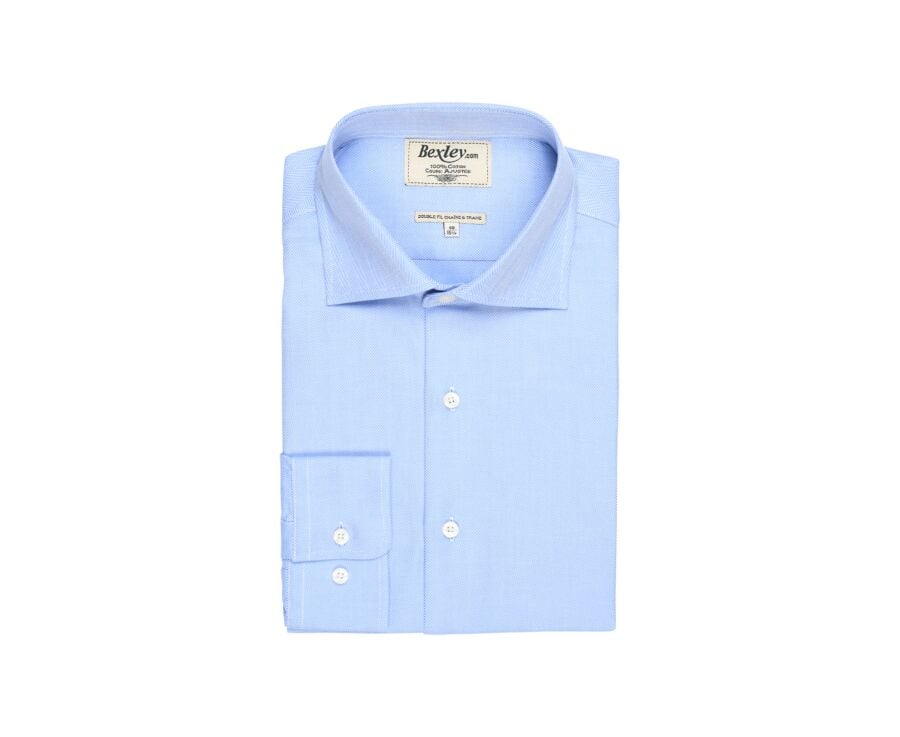 Chemise bleue twill chevrons - Col italien - LUIGI