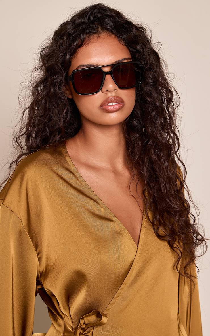 Noir Lunettes De Soleil Aviateur À Verres Marron