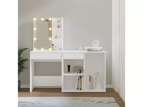 Coiffeuse à LED avec armoire Blanc Bois d'ingénierie