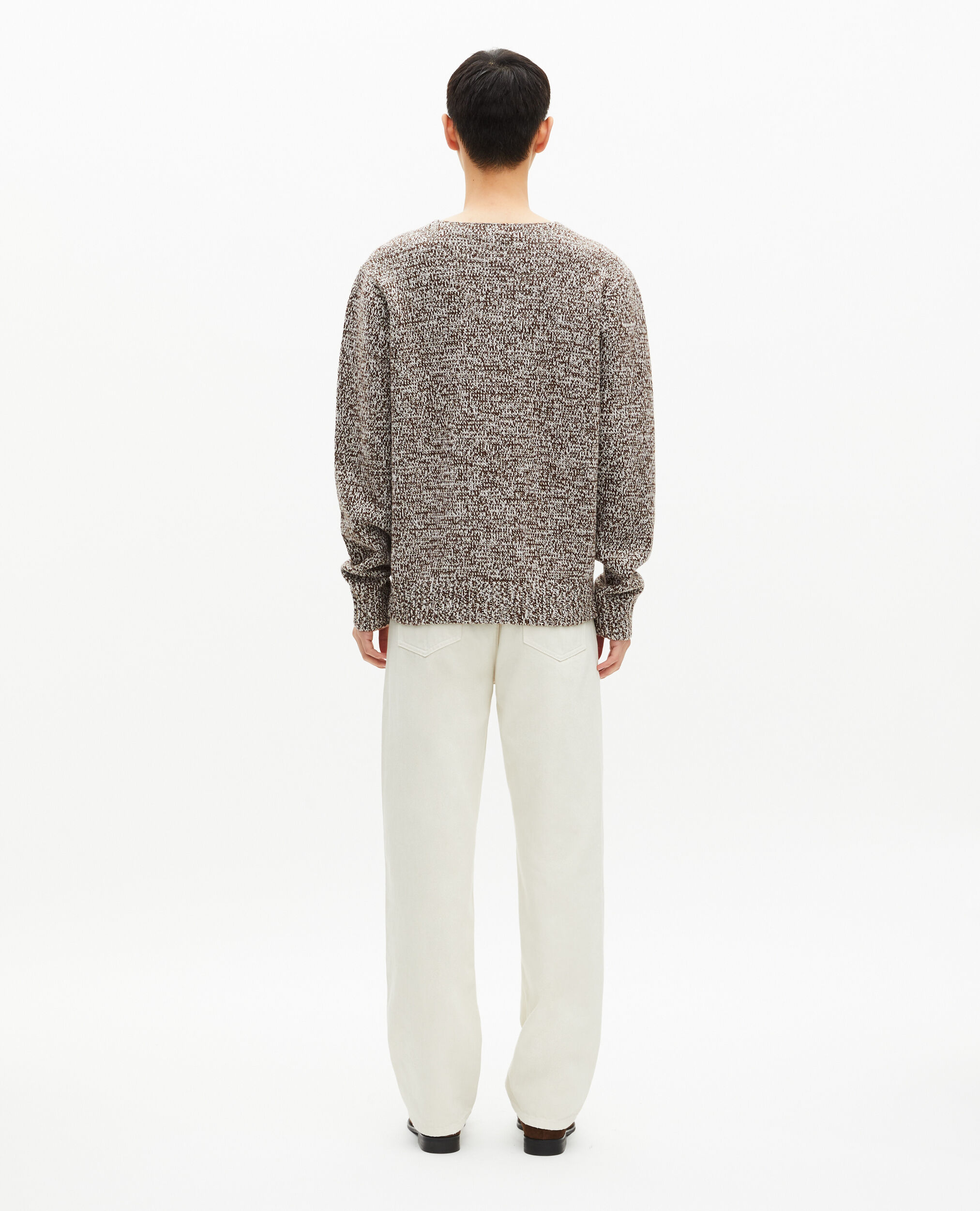 Pull mouliné beige et blanc
