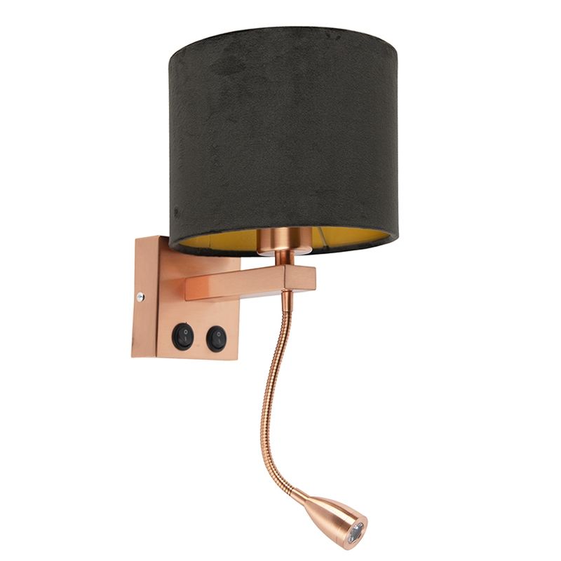 Moderne wandlamp koper met kap velours zwart - Brescia