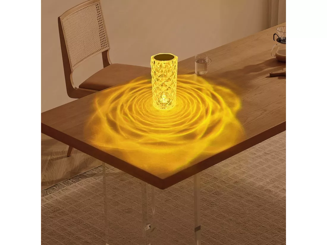 NETTLIFE Lampe de table LED de chevet sans fil - Cristal Variable Lampe de table Touch Rechargeable RGB Lamp Chambre RVB Télécommande 16 couleurs