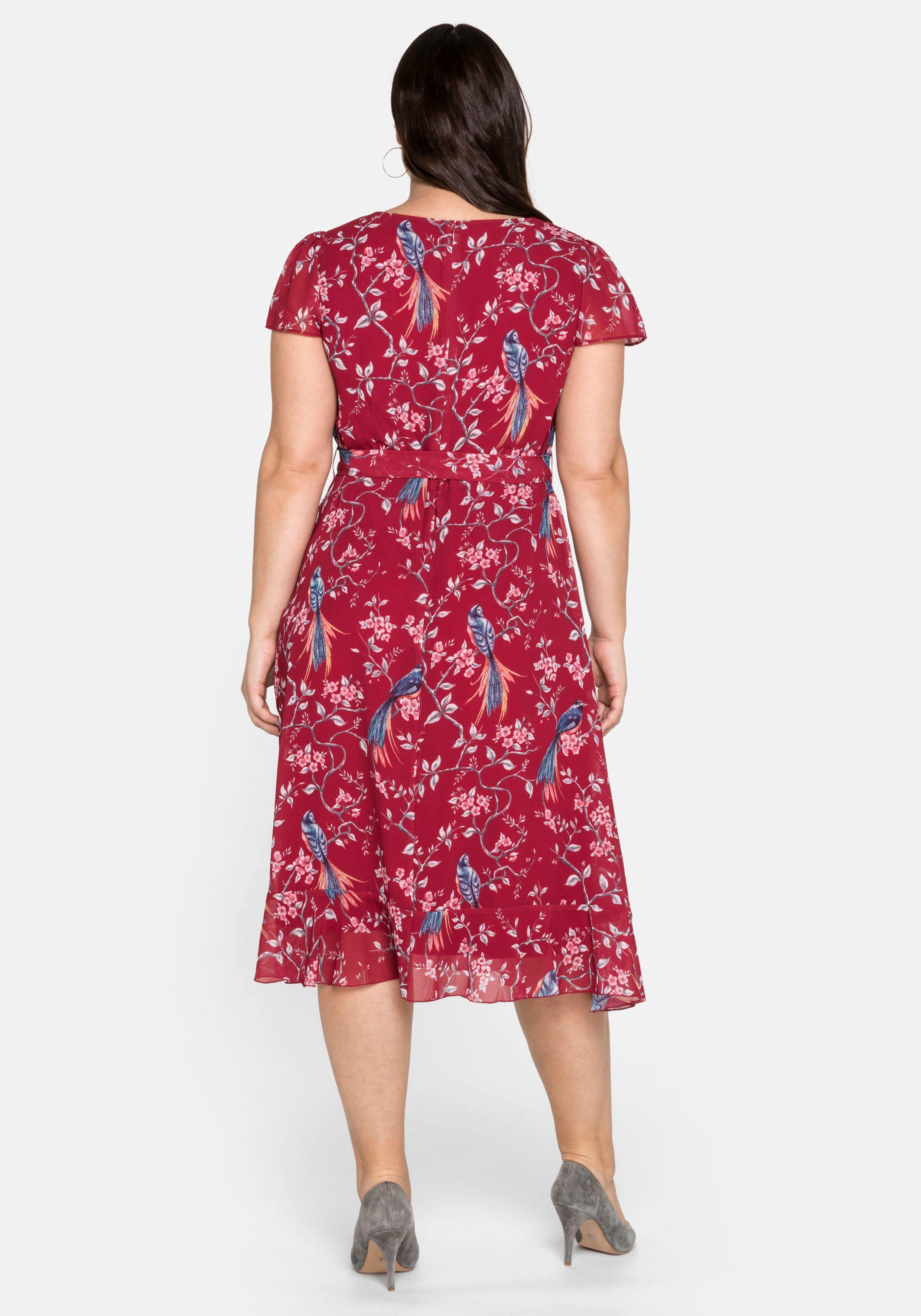Chiffonkleid mit Blumenprint und Wasserfallkragen