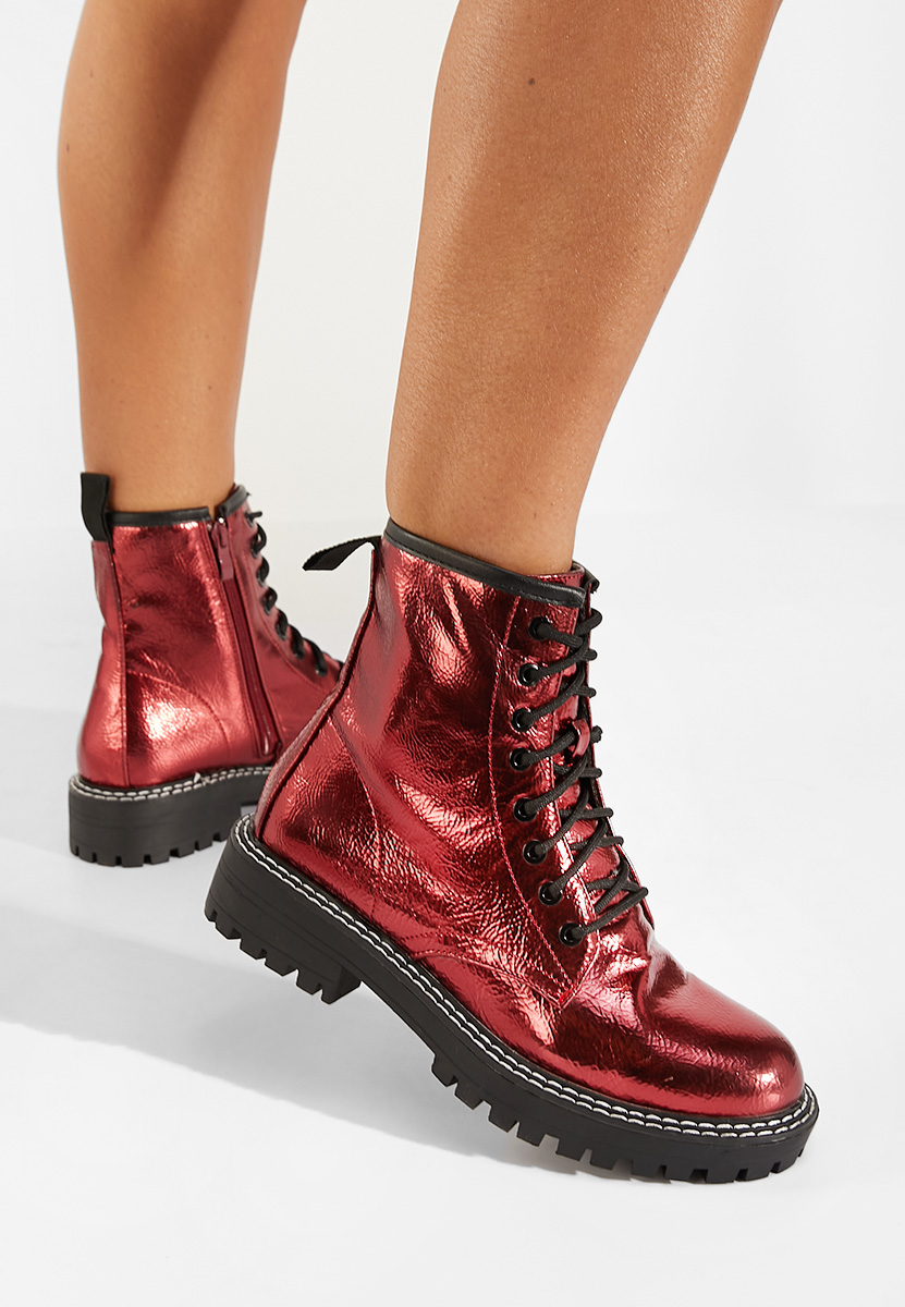 Bottines rangers femme rouges Aquarus