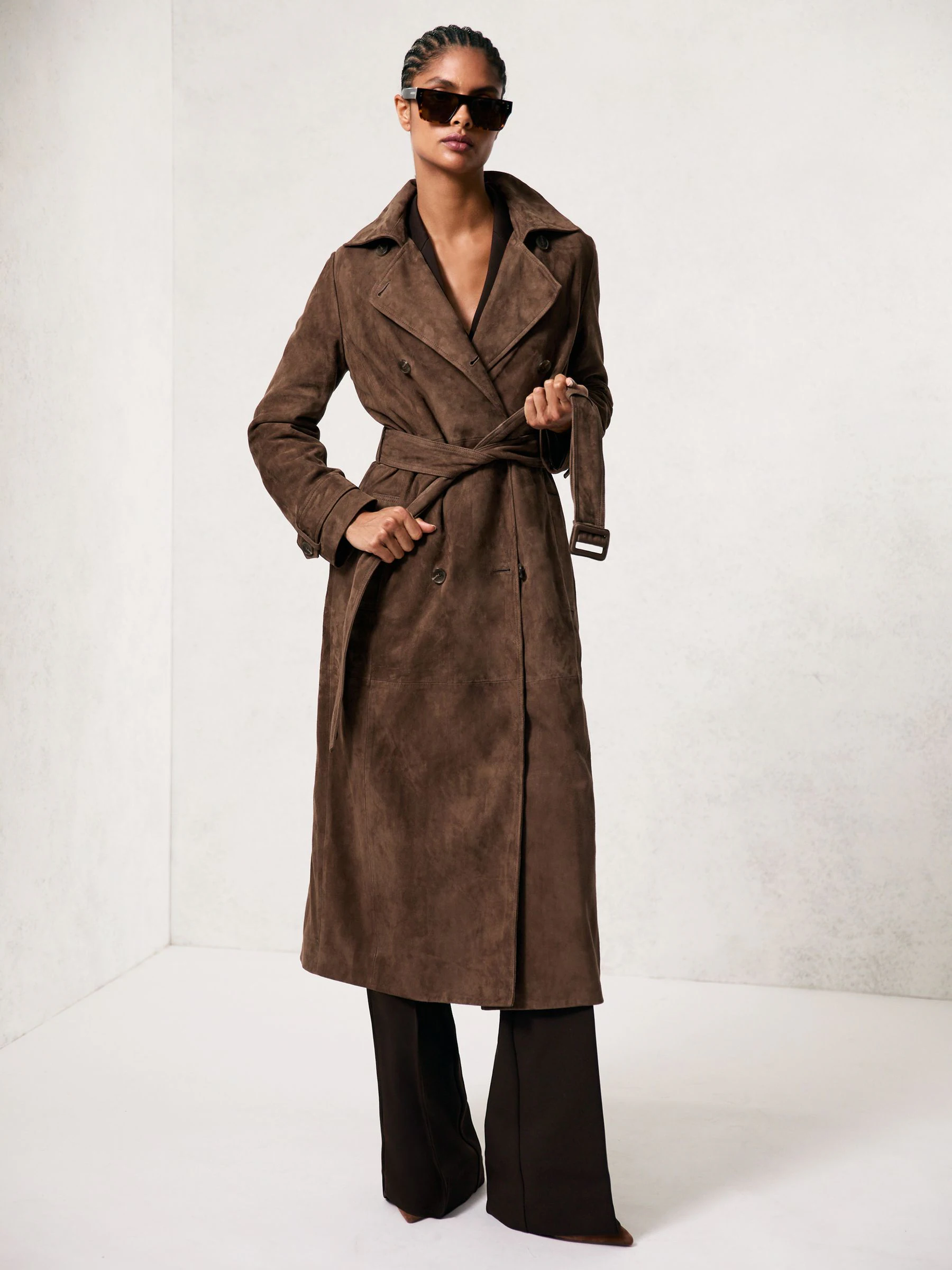 Reiss Hattie Suede Suede Belted Trench Coat