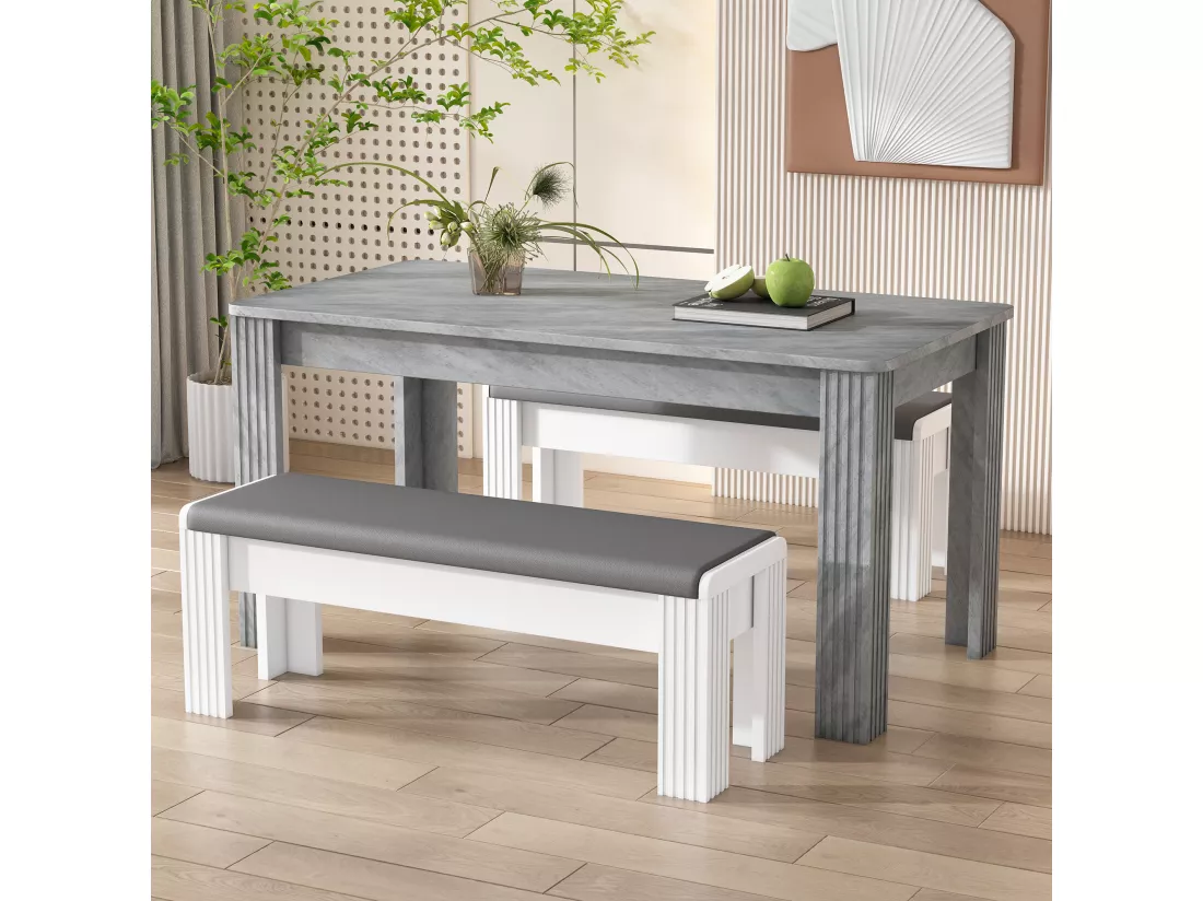 Banc rembourré avec coussin en similicuir - Gris