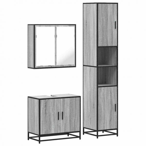 Móvel de WC vidaXL 3 Peças Madeira Processada Cinza Sonoma - 902737125