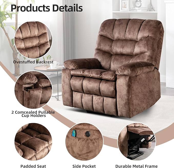 Phoenix Home Large Power Lift Chair with Massage and Heat for Elderly Recliner, Brown2