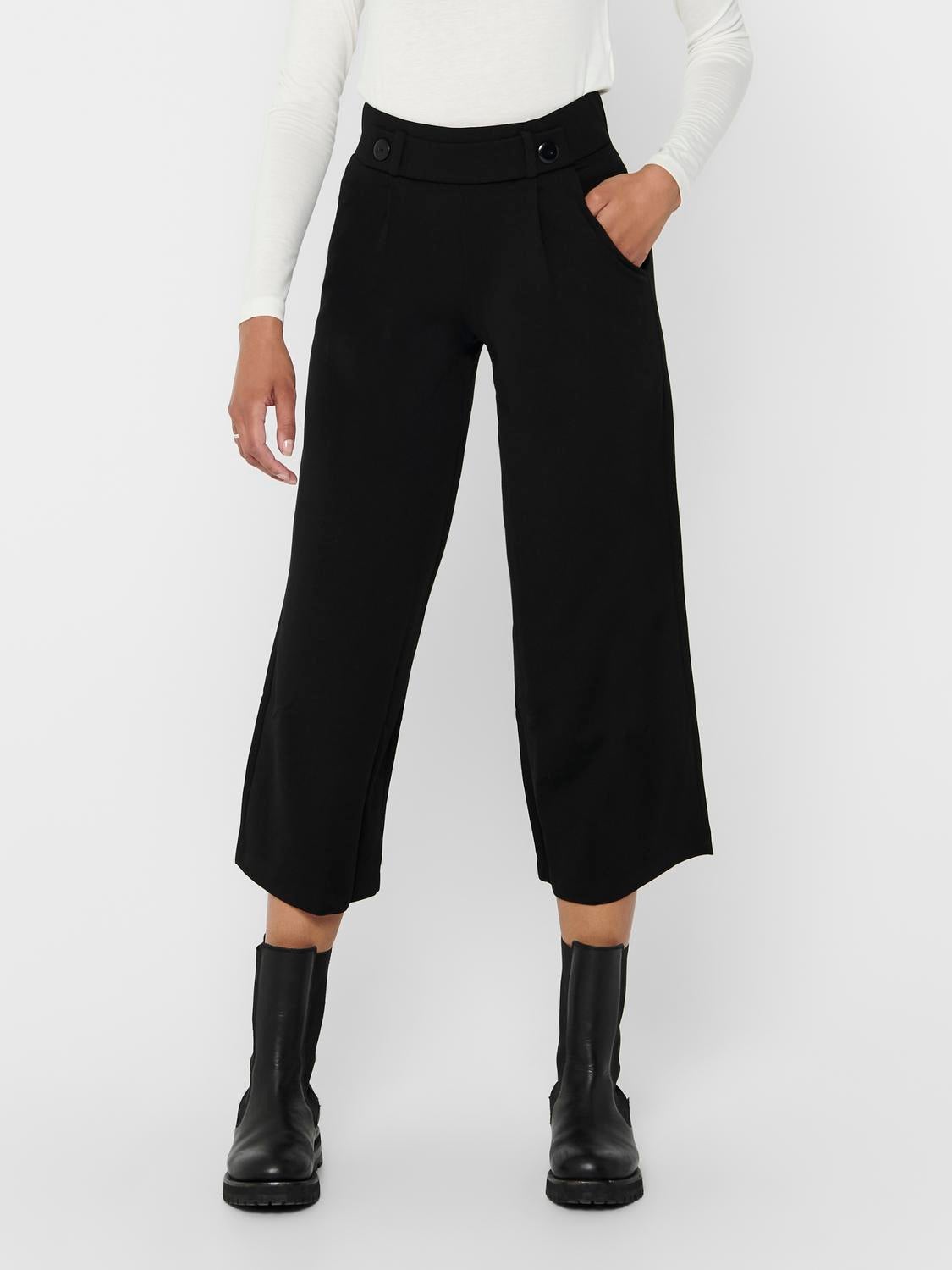 JDYGEGGO Hohe Taille Weiter Beinschnitt Hose mit weitem Beinschnitt Black