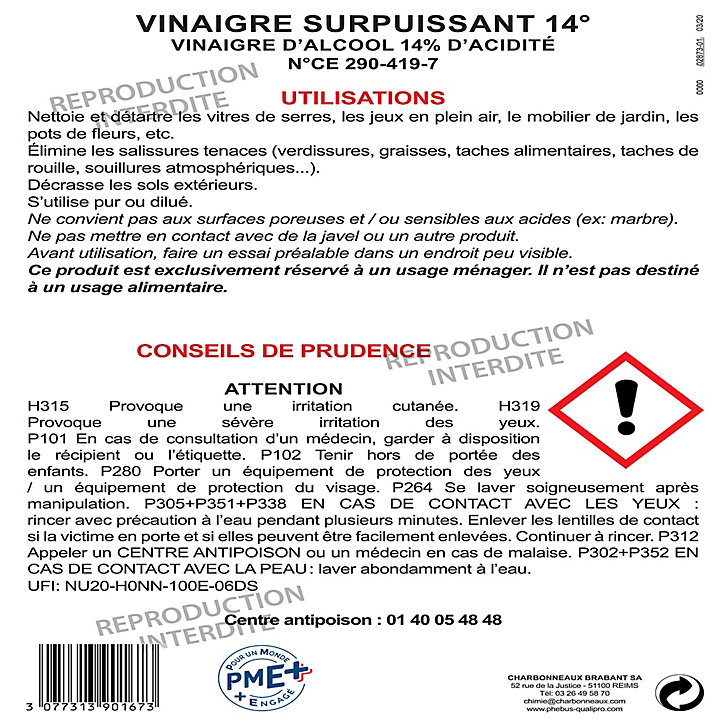 Vinaigre surpuissant Qualipro 14° 20L
