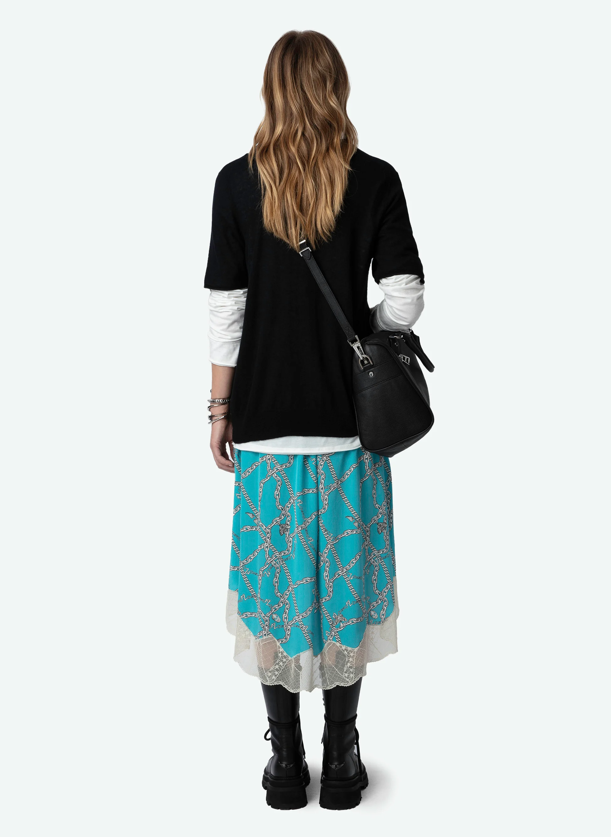 JOSLIN - Jupe midi asymétrique en soie | Bleu