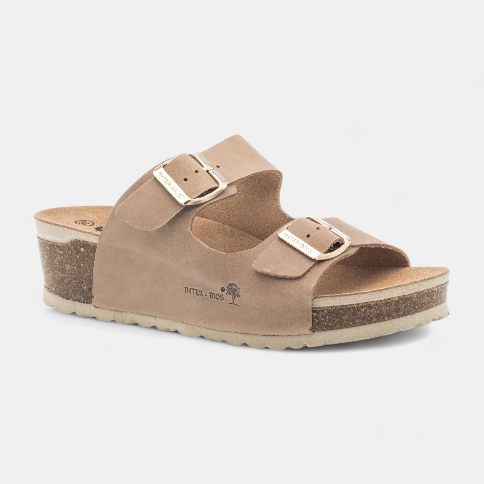 Mules semelle liège à talon compensé Femme en cuir beige