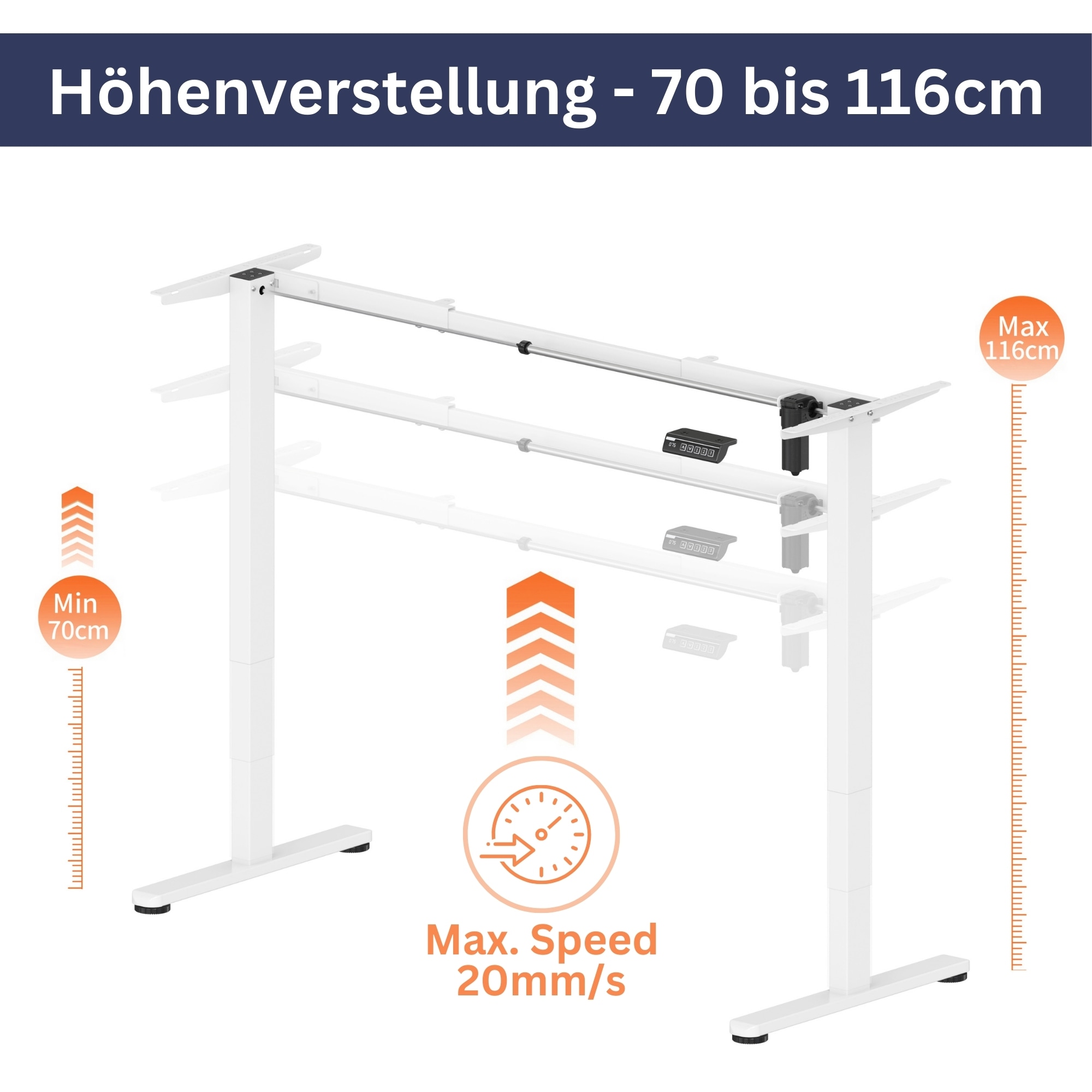 ALBATROS UP30 weiss Gestell für Schreibtisch Höhenverstellbar Elektrisch mit Motor, weiss - Stufenlos Höhenverstellbares Schreibtischgestell / Tischgestell, Farbe:Weiss
