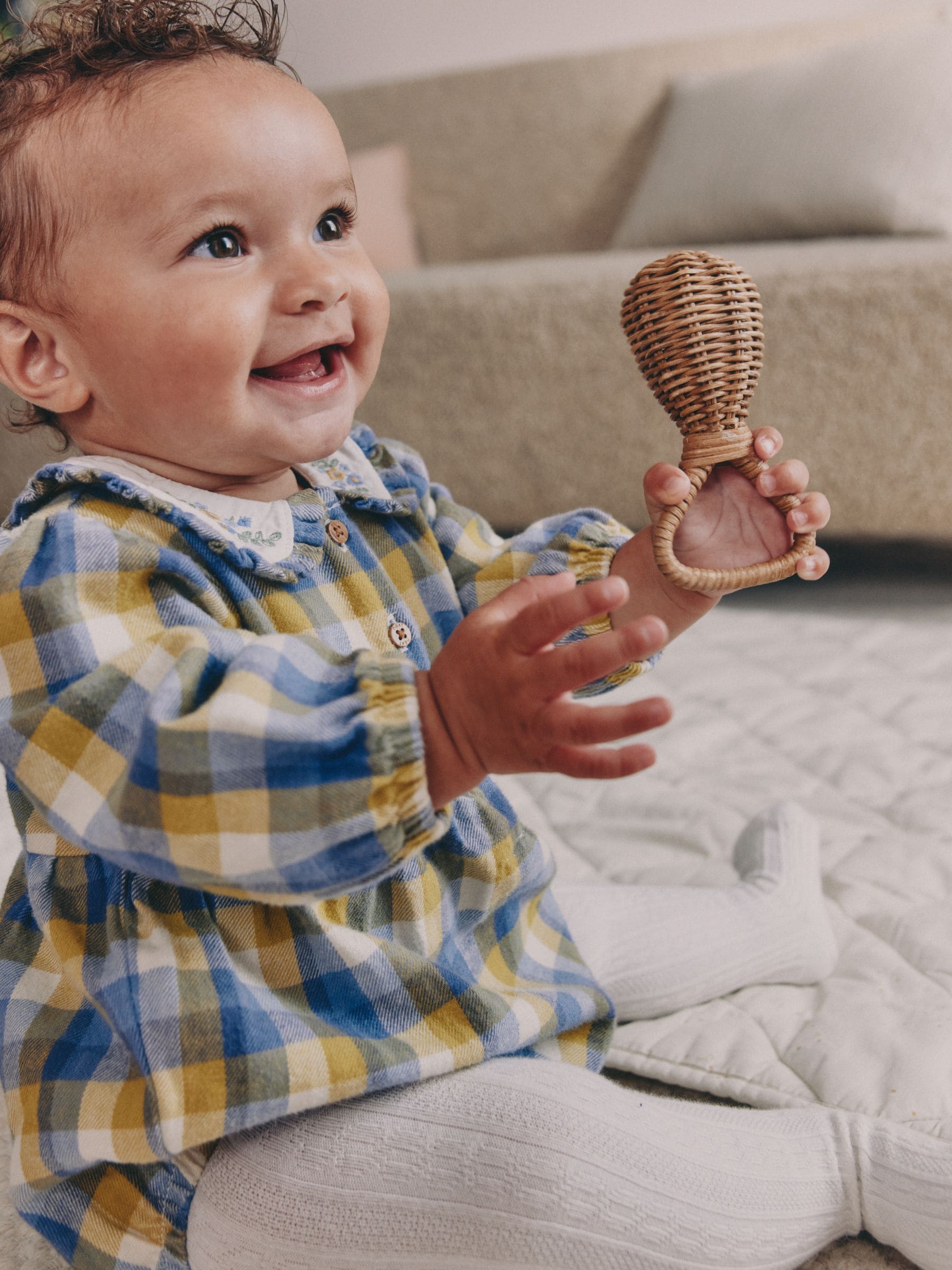 Groen/geel gingham - Babyrompers met bloemenprint Set 2 -delig met maillot (0mnd -3jr)