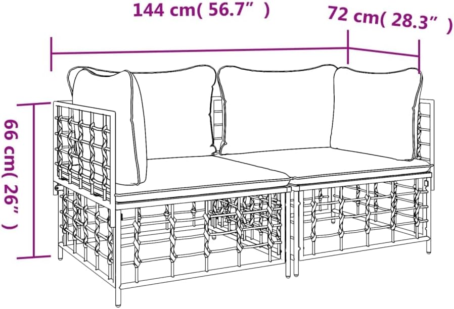 Modulares Ecksofa Set, 2-teilig, aus wetterfestem Poly Rattan mit Kissen, für Garten, Terrasse und Balkon, Anthrazit