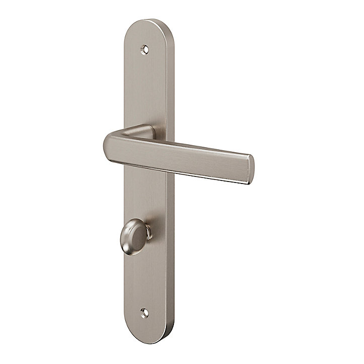 Ensemble poignée sur plaque Incurvé à condamnation GoodHome Primel effet nickel satin gris L.126mm x l.40mm entraxe 195mm