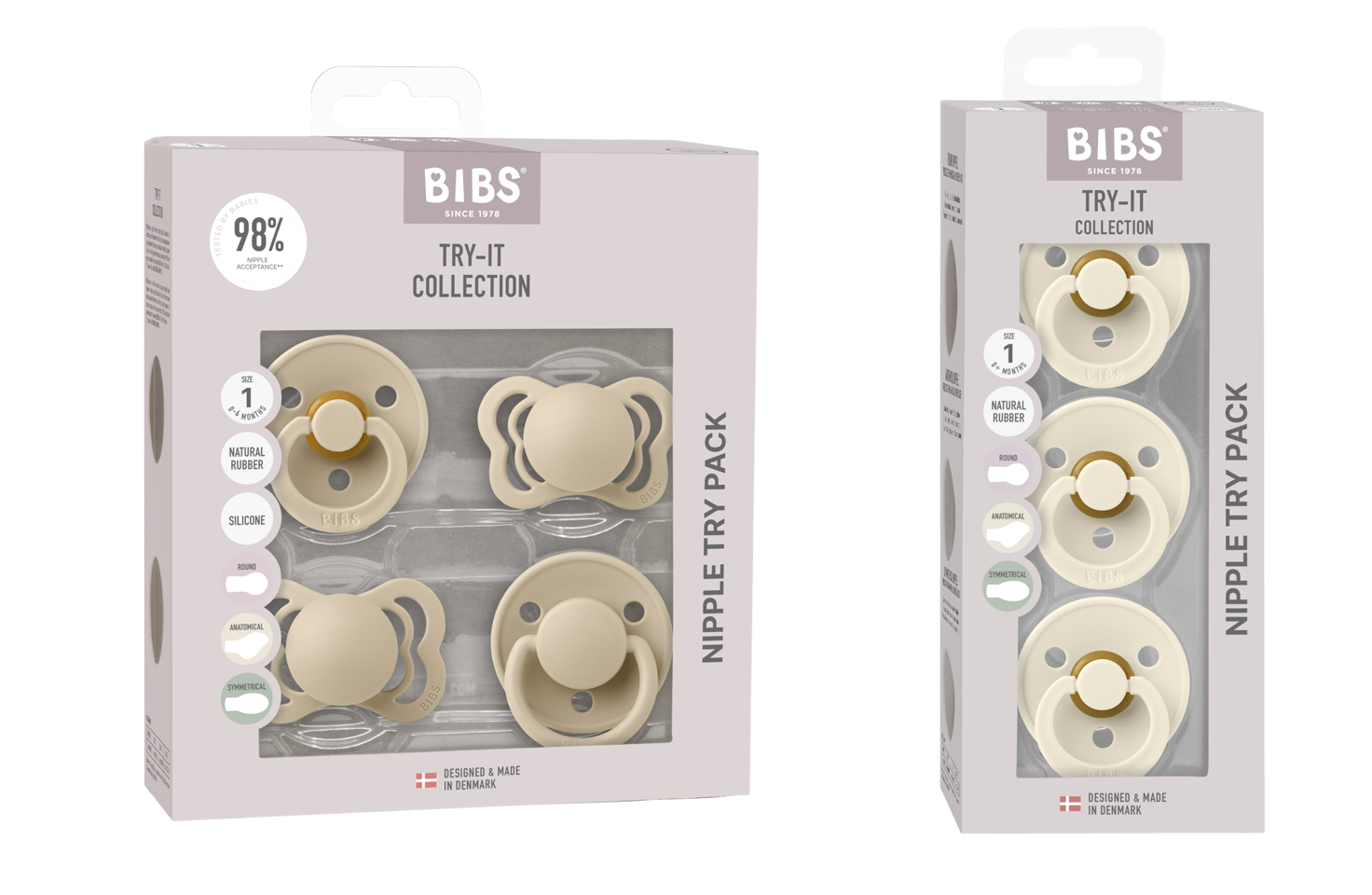 BIBS - Pacifiers Try-it Collection & Colour 3 Pak - Vanilje & Elfenben - Str 1