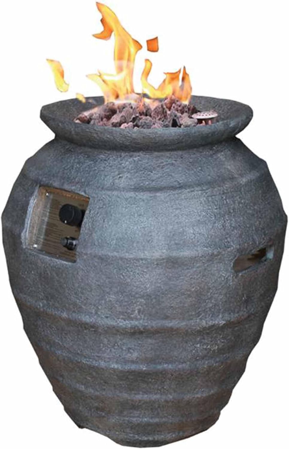 Feuerstelle Katla anthrazit Keramik-Optik | Gas-Feuerstelle aus Faserbeton | Gasfeuertisch Terrasse | Tischkamin Garten 11,7kW / 37.500BTU | Terrassenheizer mit Edelstahlbrenner | Feuersäule Gas