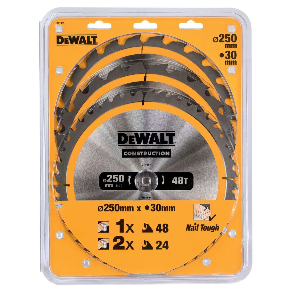 DeWALT DT1963 Cirkelzaagbladen Set 250mm (2X 24T 1X 48T)