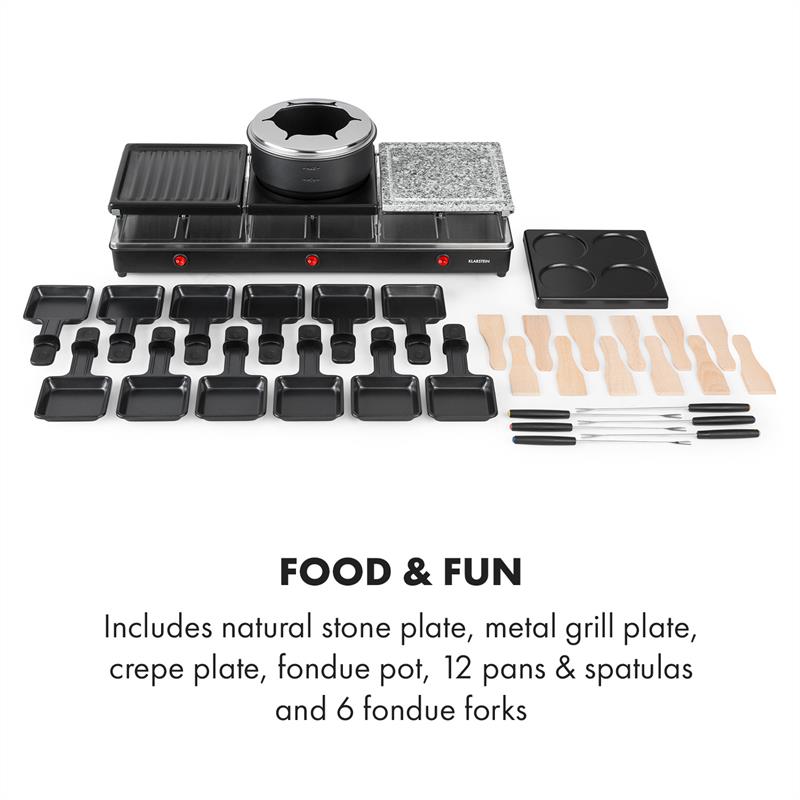 Fonduelette XL 3-in-1 Raclettegrill Fondue Naturstein 1650W 12 Pers