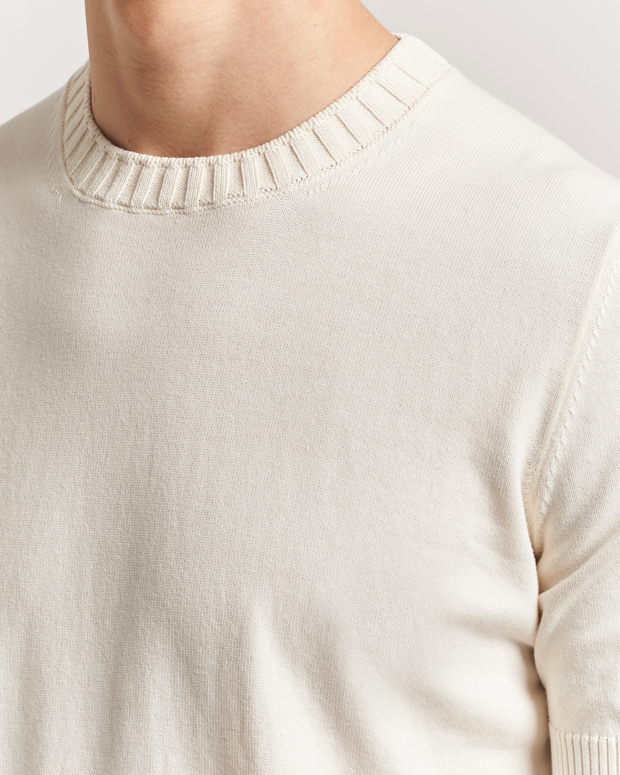 Gran Sasso Cotton Heavy Knitted Crew Neck T-Shirt Cream