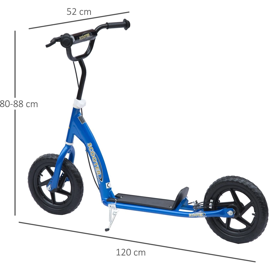 HOMCOM Kinderroller Anti-Rutsch Trittfläche, Metallfahrradständer zum Parken, blau
