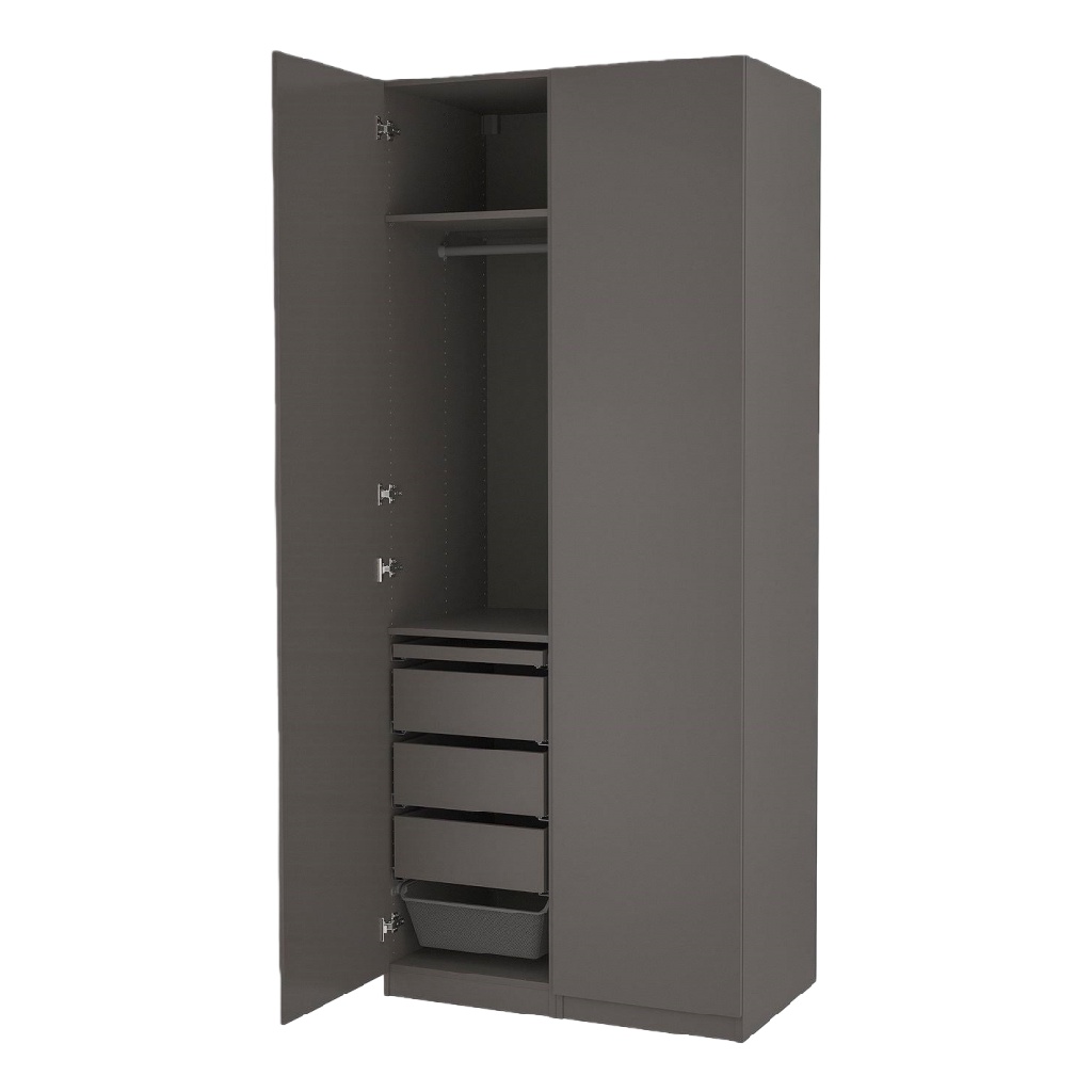 Armoire grise à une porte – penderie compacte avec tiroirs intégrés, style moderne